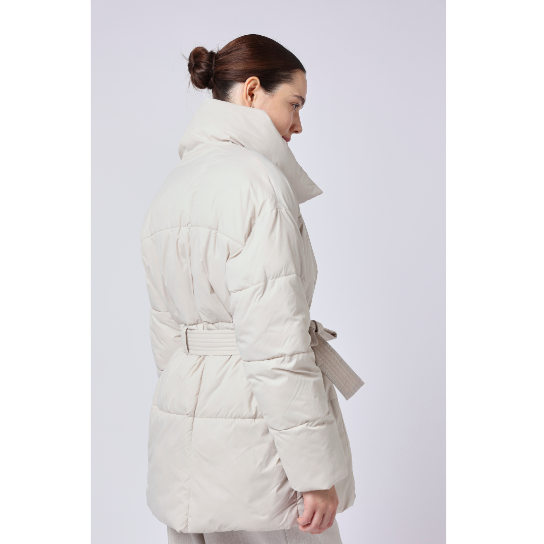 Mid Length Belted Puffer Jacket