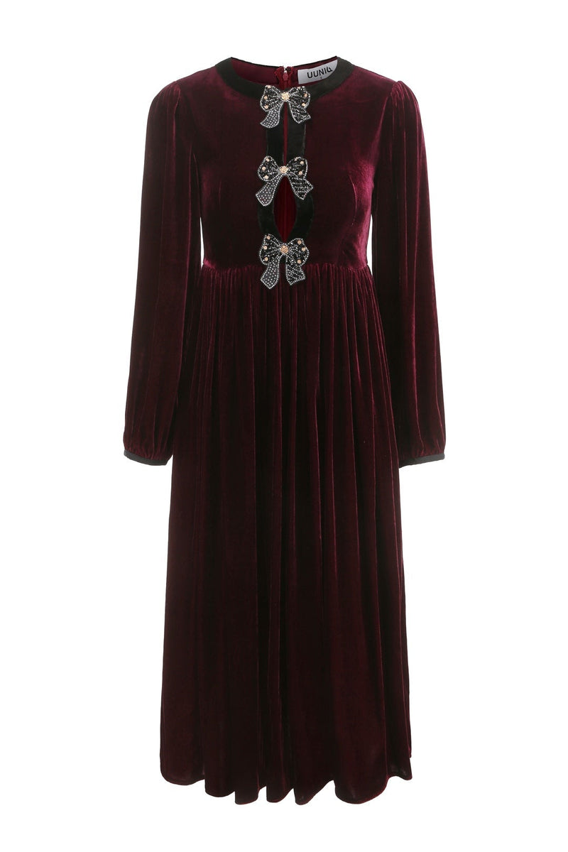 UUNIQ GATSBY Burgundy Velvet Midi Dress
