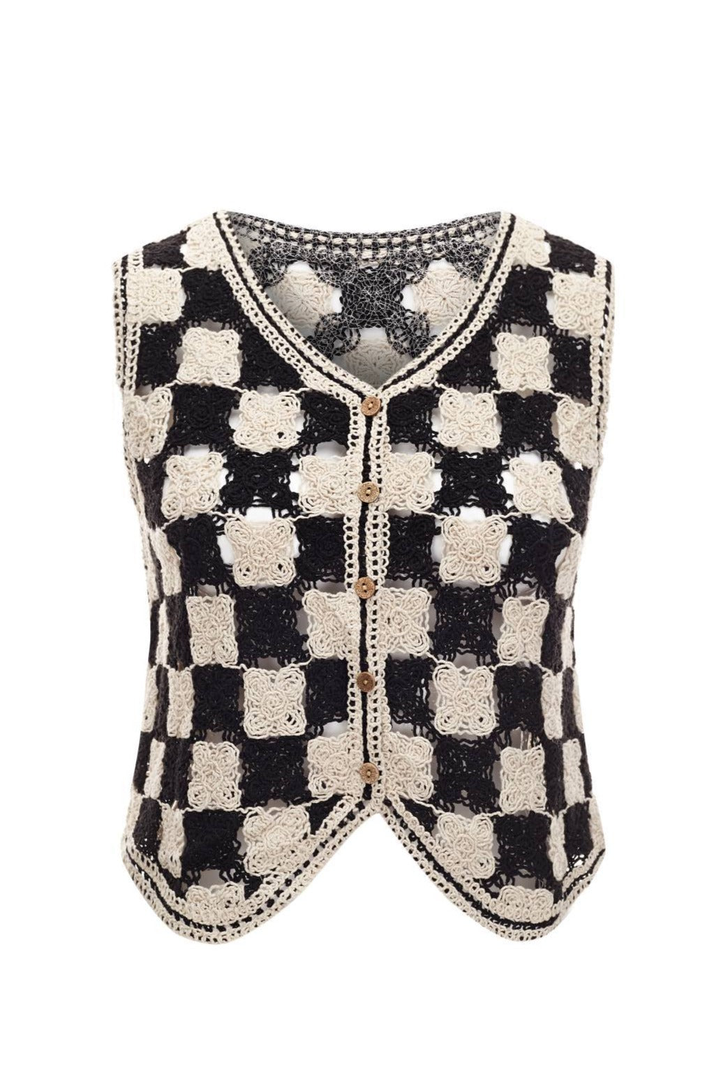 UUNIQ WEEKEND MARKET Checkerboard Knit Crochet Top