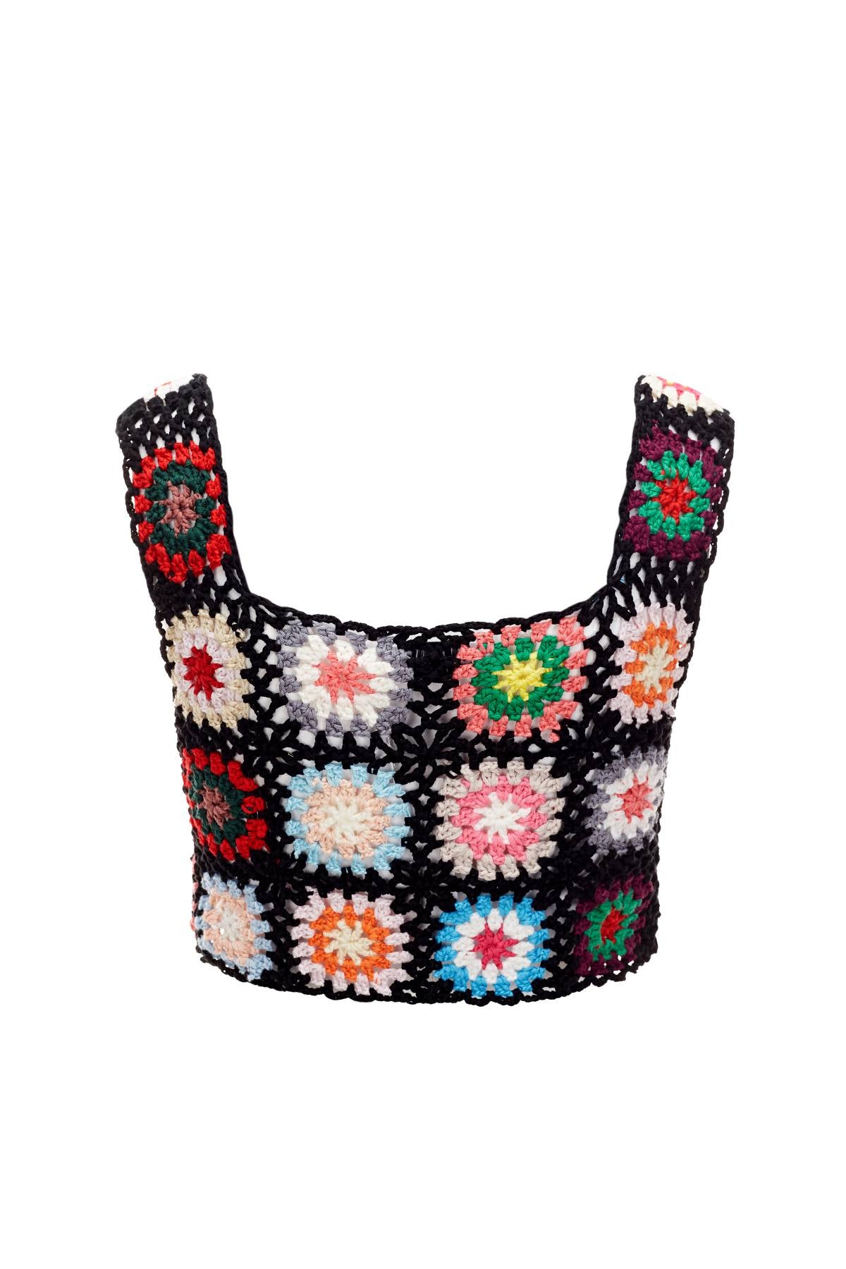 UUNIQ WEEKEND MARKET Floral Plaid Knit Crochet Top