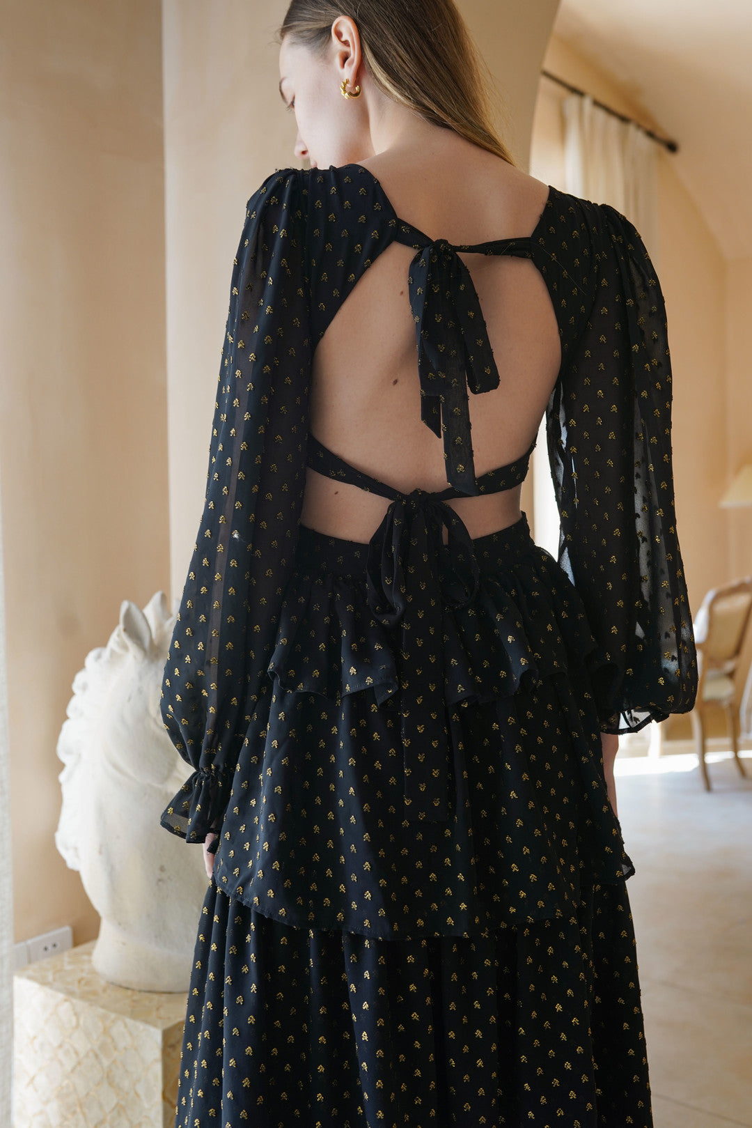 UUNIQ MARIA Long-sleeves Foil Dot Maxi Dress