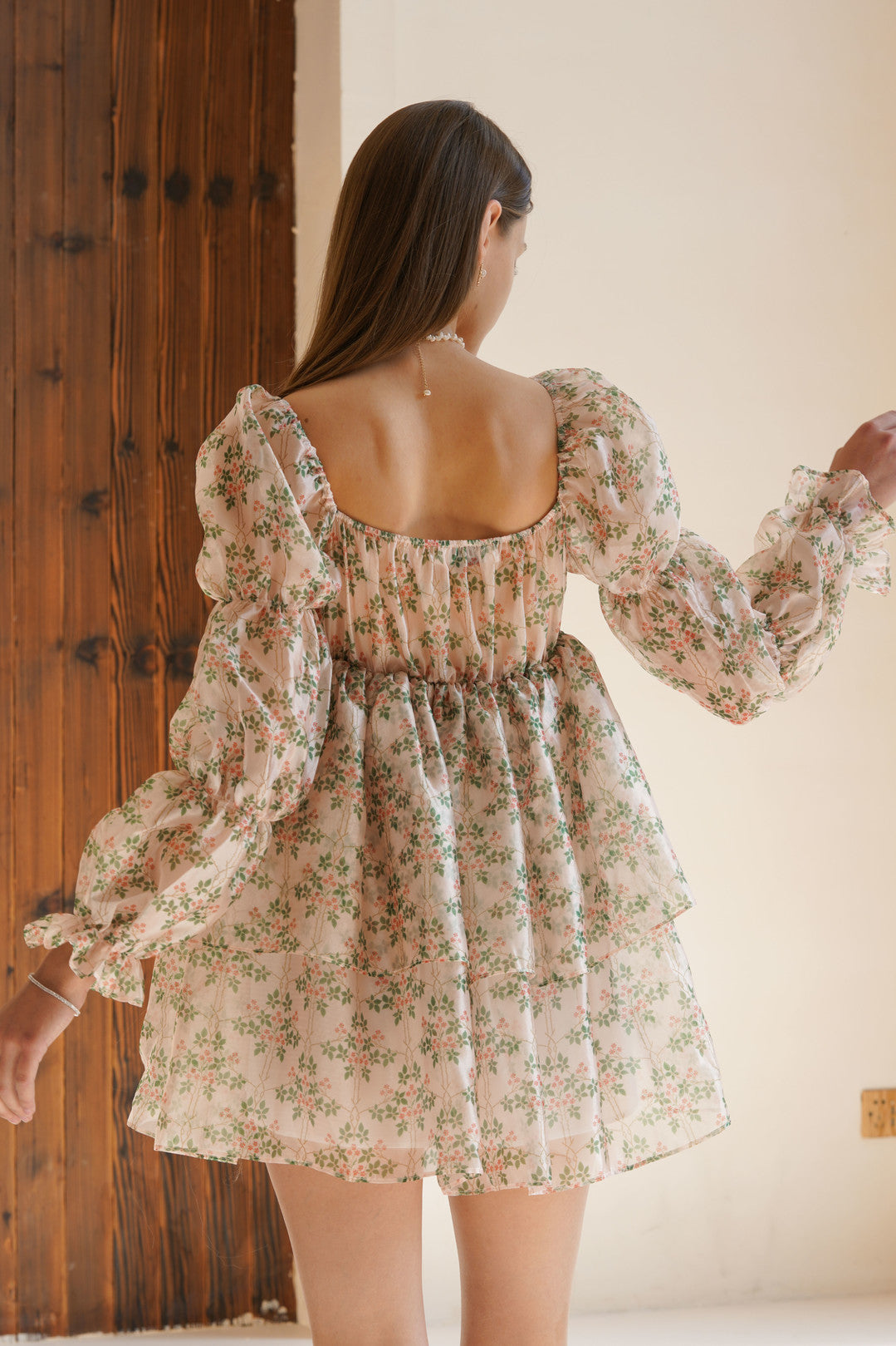UUNIQ DAISYLAND Long Sleeve Floral Mini Organza Dress