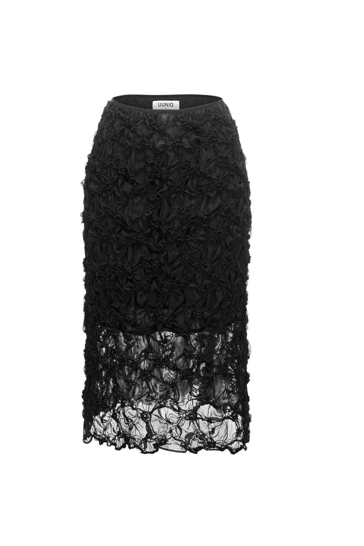 UUNIQ BESTDAY Black Tulle Ruched Midi Skirt