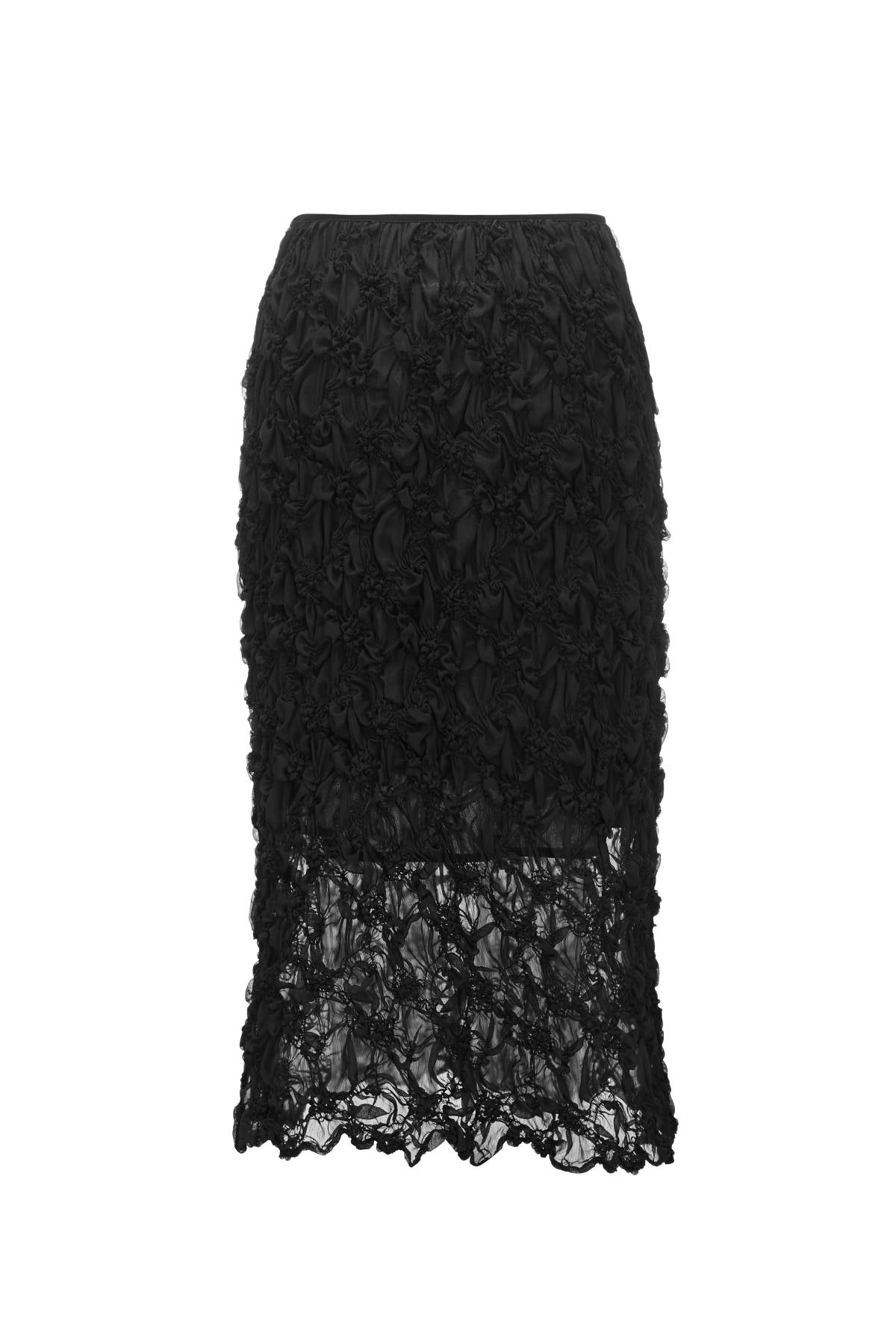 UUNIQ BESTDAY Black Tulle Ruched Midi Skirt